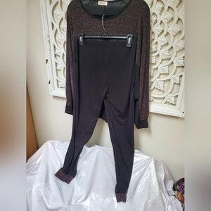 Blumin Apparel Comfort  Lounge Bundle Set Top And Pants Sparkle Black NWOT Med